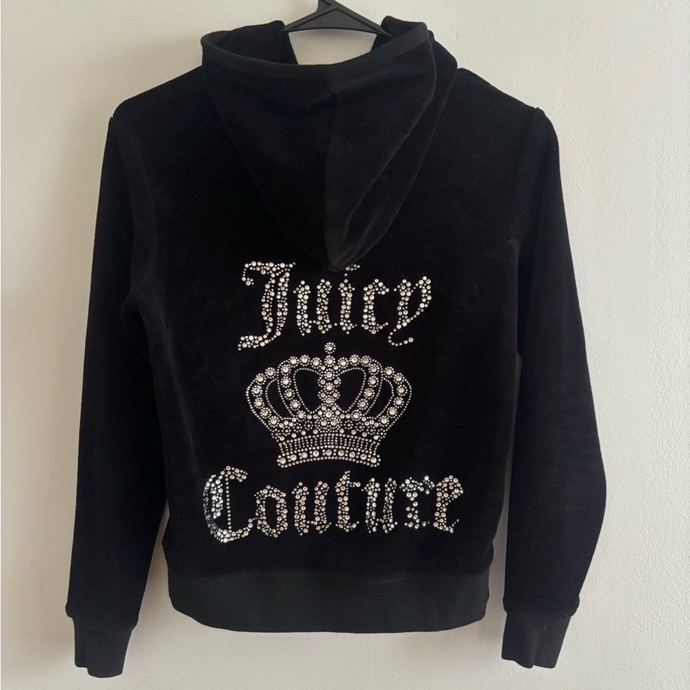 Juicy Couture Velour Tracksuit black zip up sweat pants rhinestone